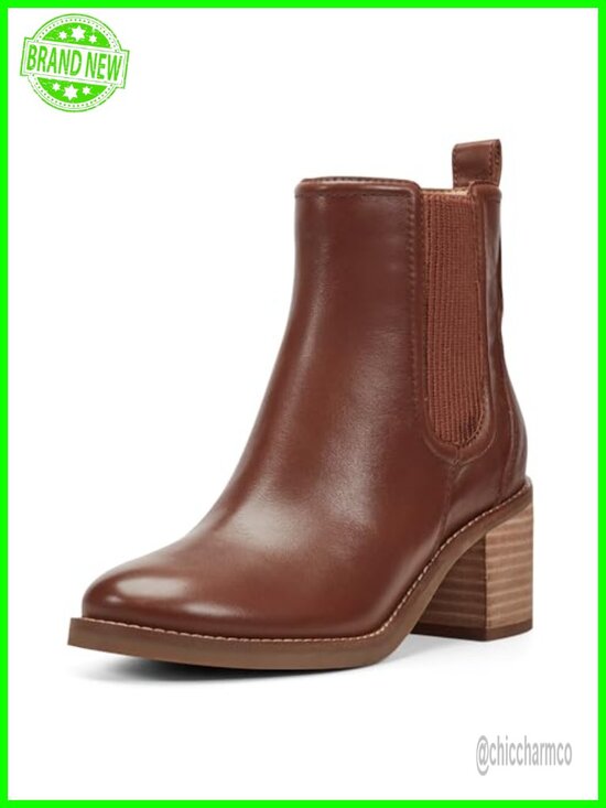 Shoes - Cassi Women's Ankle Bootie Leather Stacked Heel Chelsea Boot
